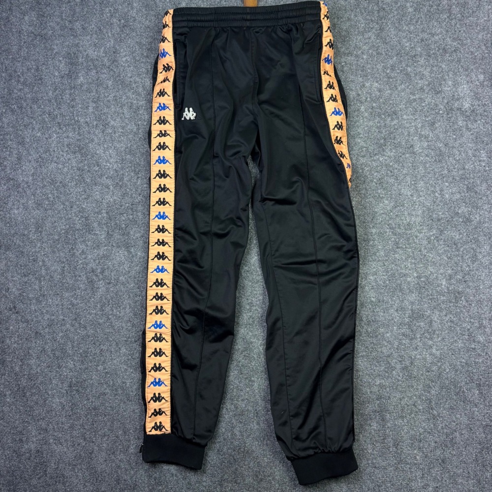 Kappa Track Pants Mens Large Black Peach Blue Logo Tape Joggers 0114